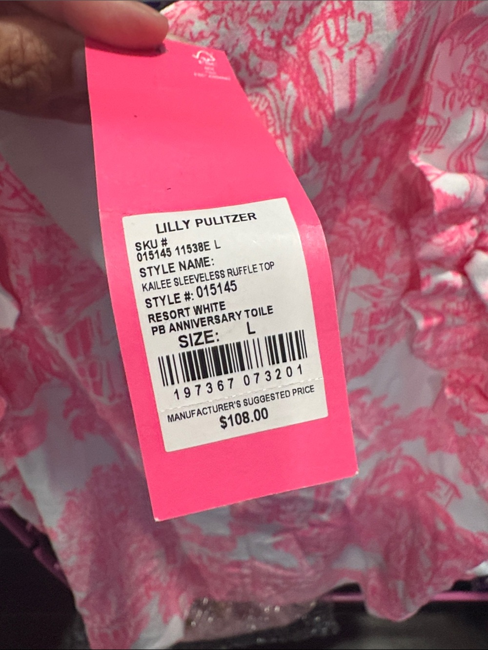 Lilly Pulitzer Classic Kailee Ruffle Tank Top Palm Beach Anniversary Toile L NWT - Picture 2 of 3